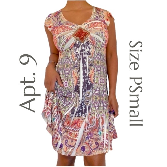 Apt 9 - Beaded V-neck - Multi-Color - Summer Dress - Size Petite Small - Picture 1 of 13
